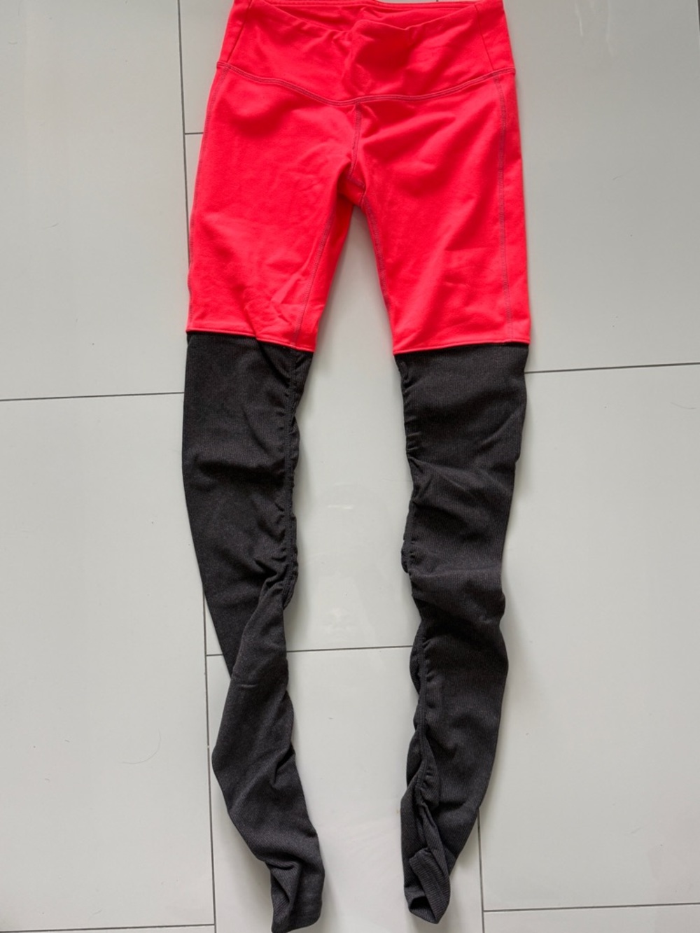 ALO Yoga Two-Tone Coral and Charcoal Leggings